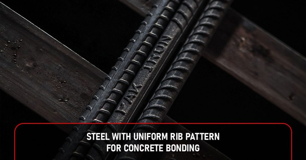 Steel with uniform rib pattern for concrete bonding